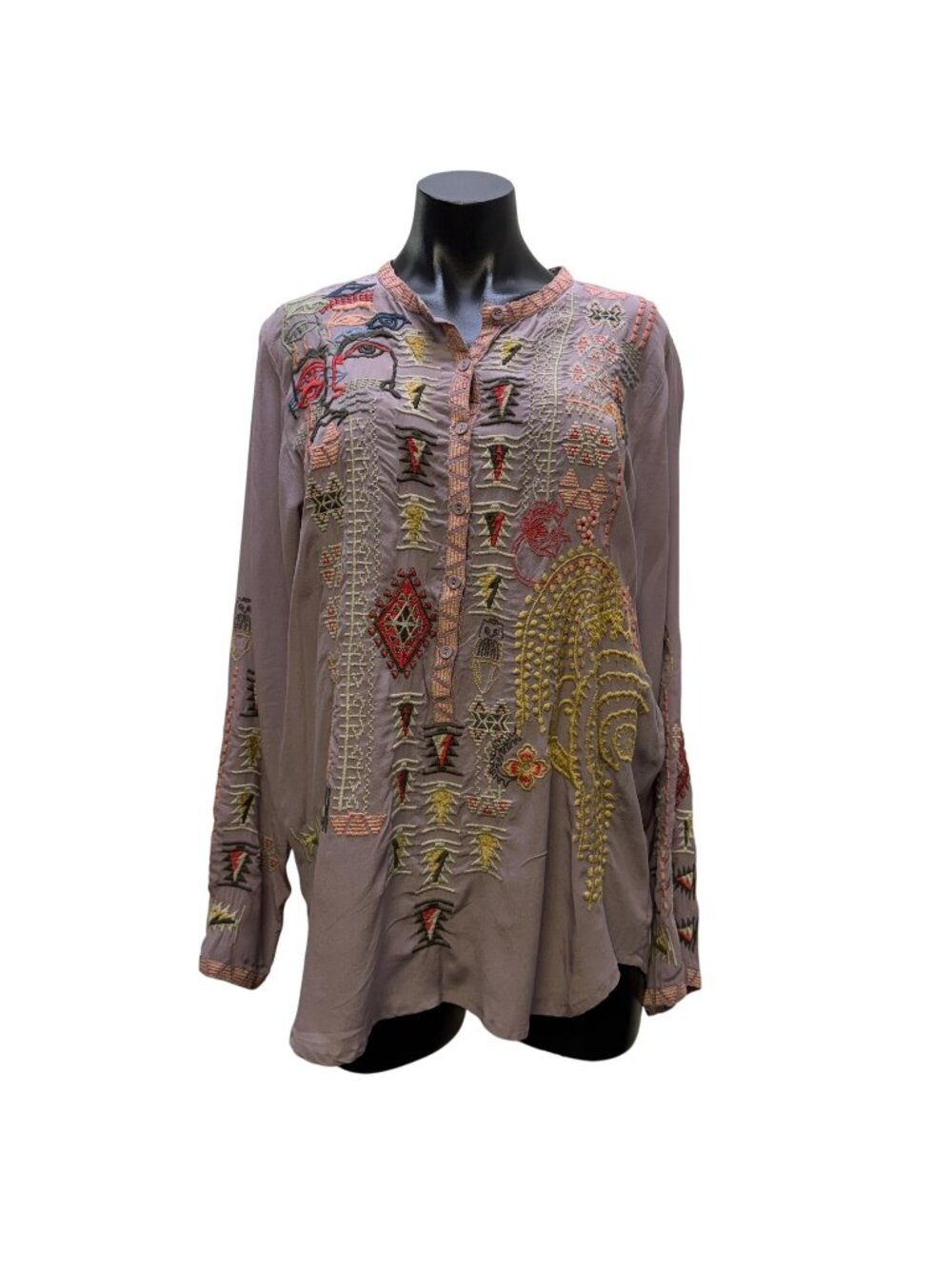 Johnny Was Biya Embroidered Lavender Tunic Blouse Long Sleeves S